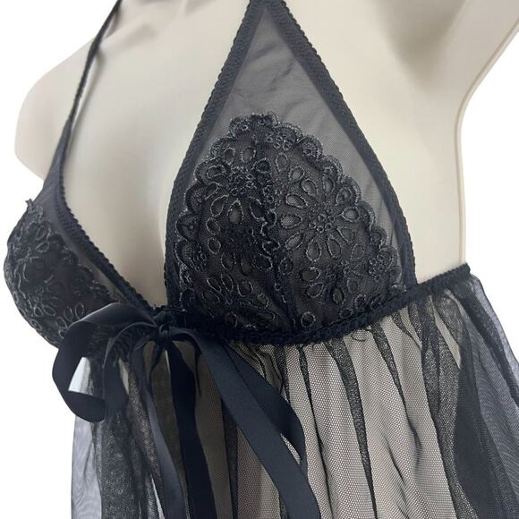Victoria’s Secret Sexy Little Things Sheer Black Lace Baby Doll Slip Small - Picture 2 of 8